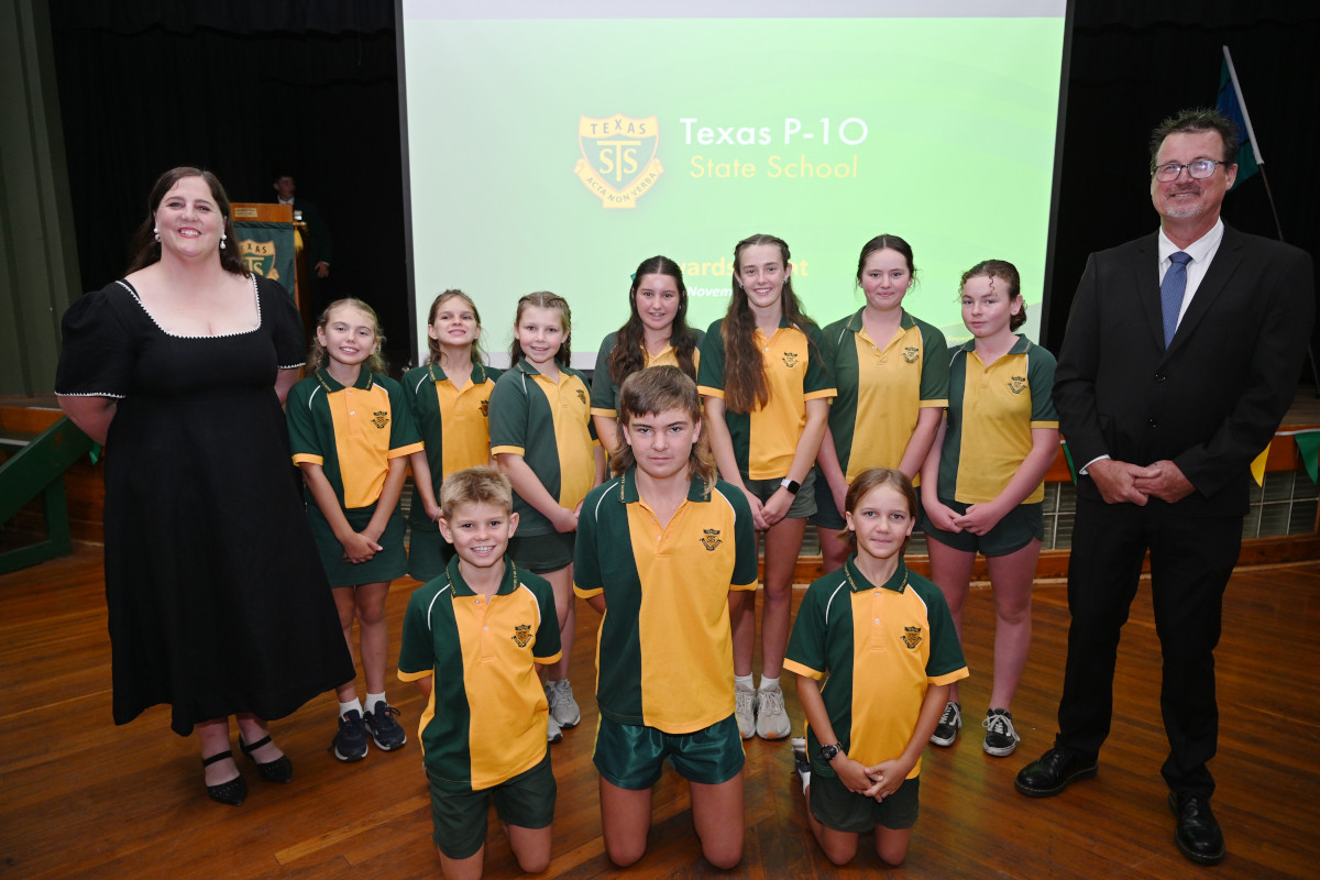 Miss Jill Hazard (Head of Department) and Mr Sean Cole (Principal) with the 2026 School Leaders.