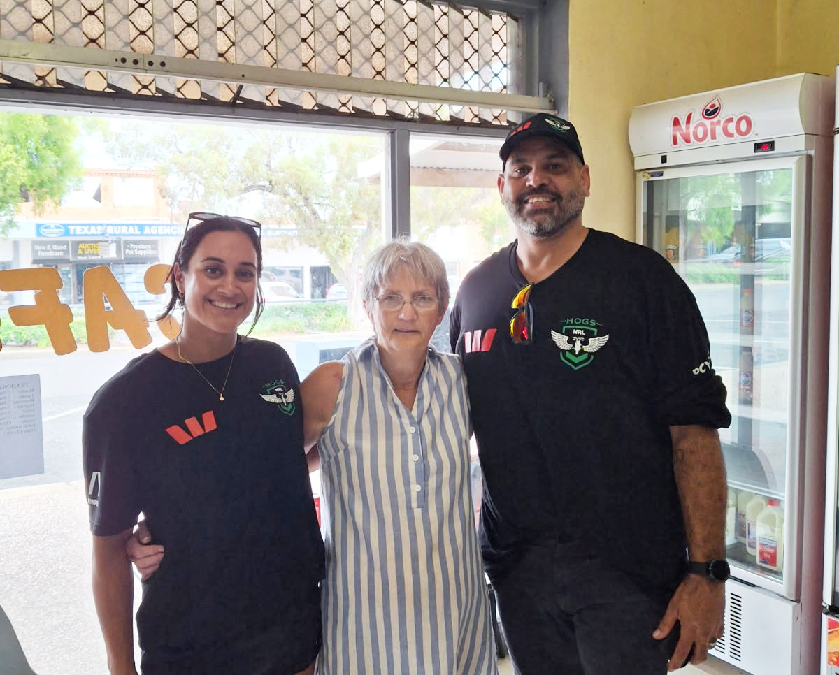 Jenny Ramsay from the Texas Take Away pictured with Yasmin Meakes and Greg Inglis.