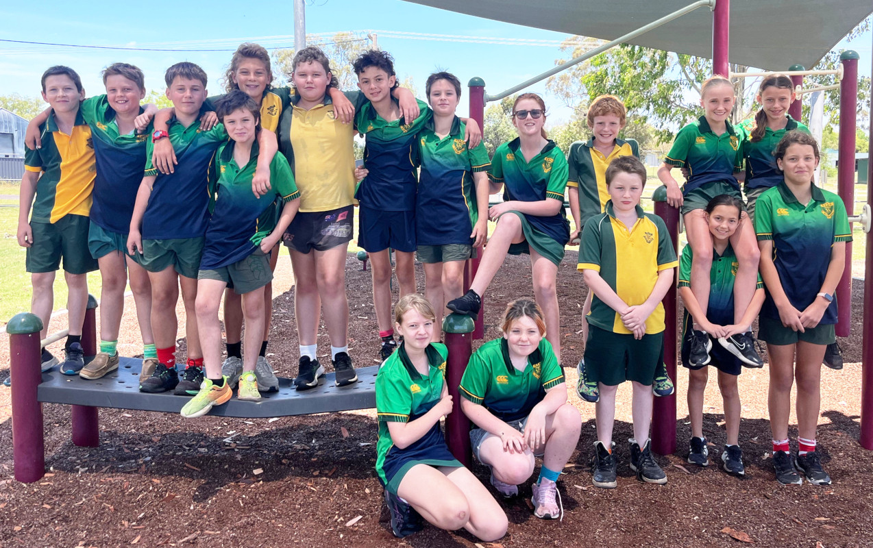 Year six class pictured in the playground.
